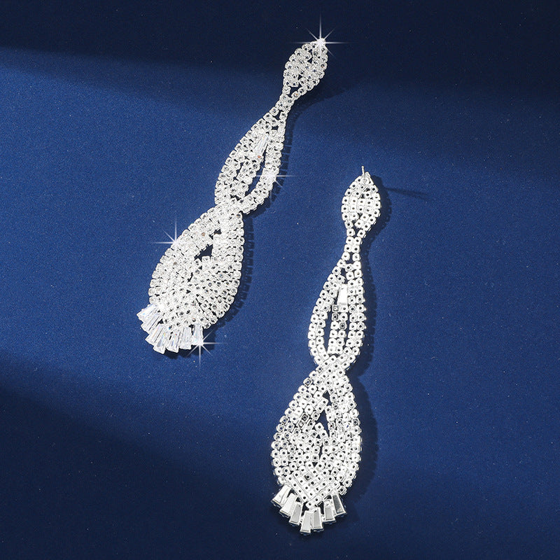 Exaggerated Super Long Earrings Rhinestone Zircon Earrings Dress Party Accessories