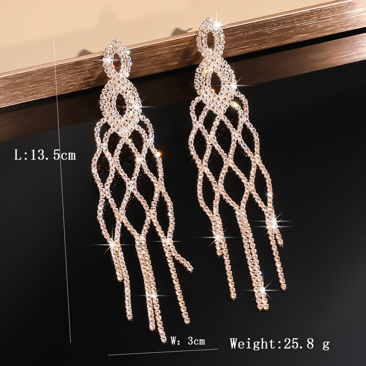 Women's Fashion Earrings Full Diamond Long Tassel Earrings Party Dress Accessories