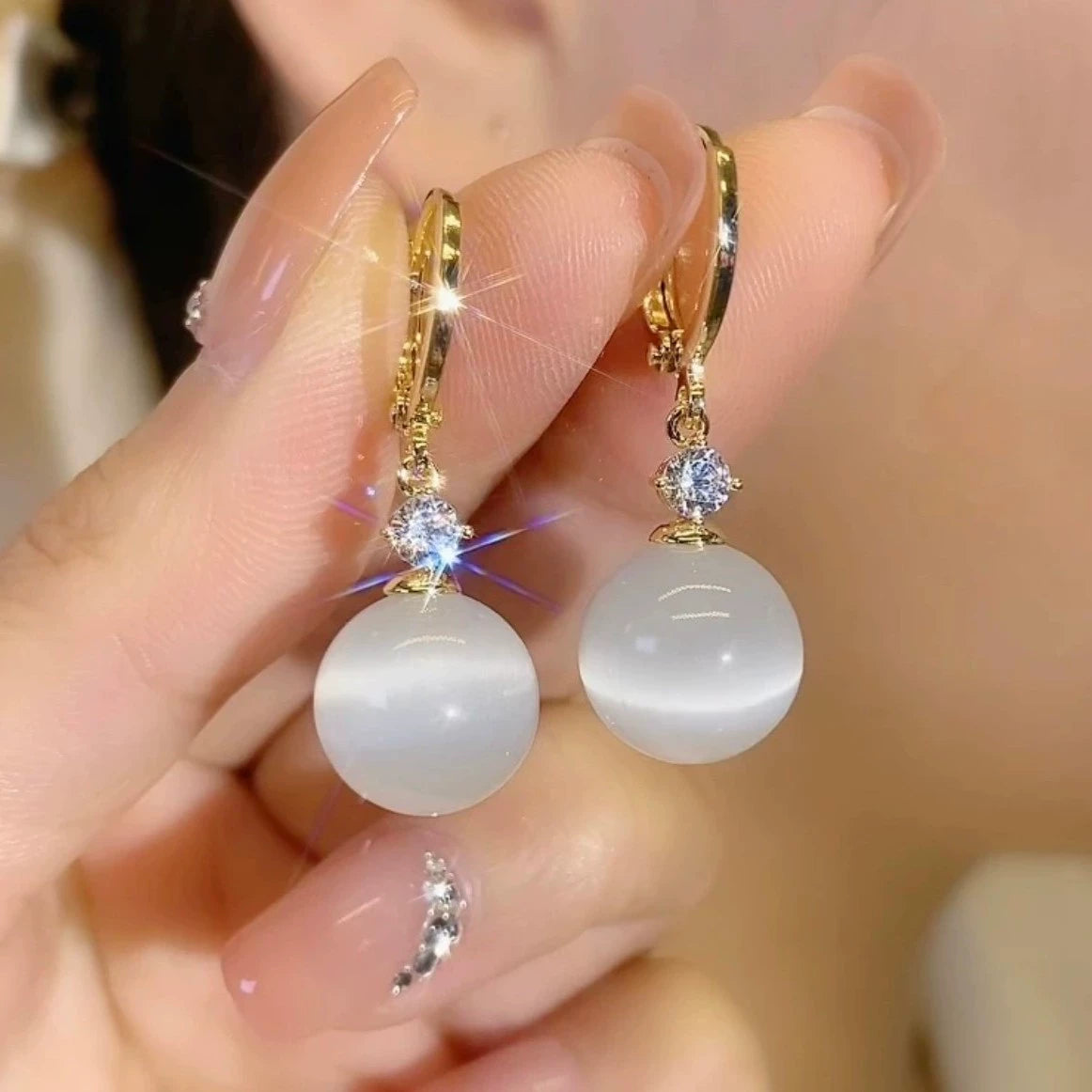 S925 Silver Needle Cat's Eye Earrings Small and Exquisite Earrings