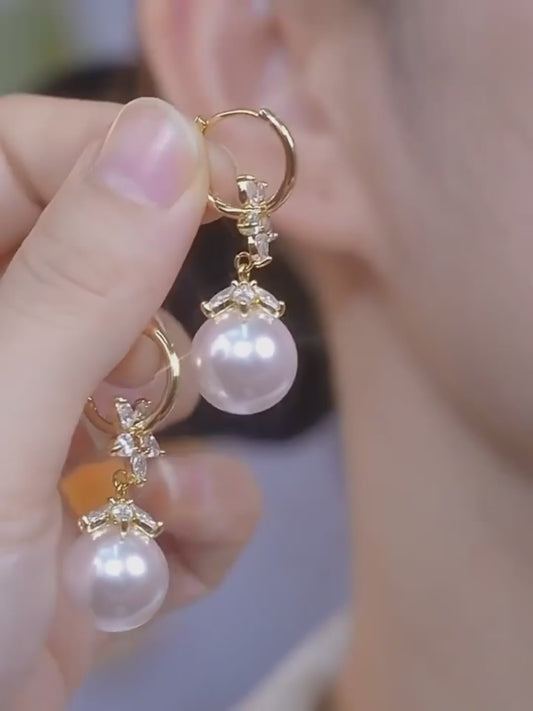 White Pearl Flower Zirconia Earrings