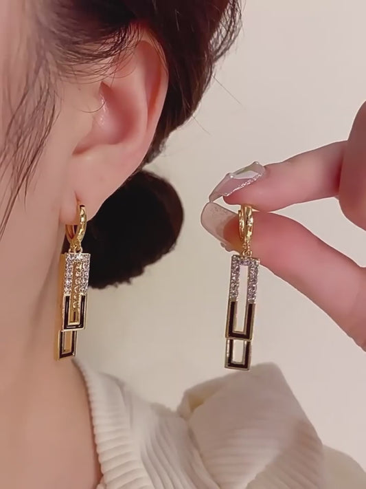 Simple And Fashionable Advanced Geometric Zircon Oil Drop Earrings
