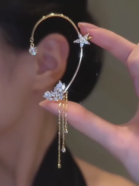 Moonlit Galaxy Long Draped Earrings for Women Without Pierced Ears