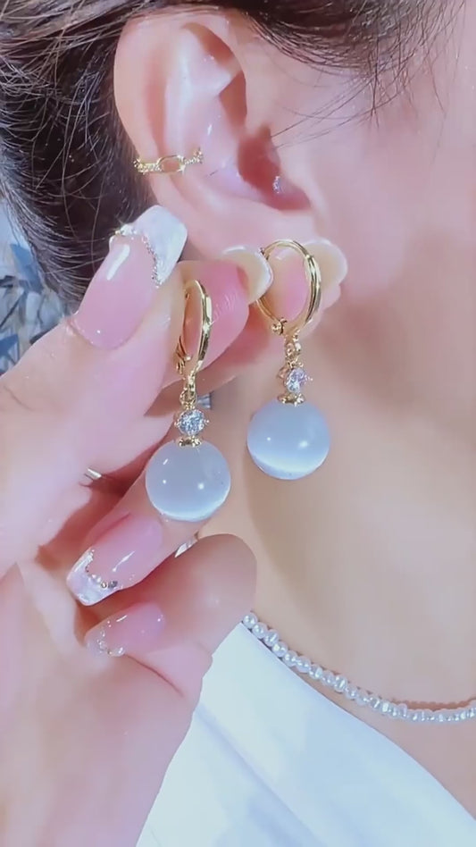 S925 Silver Needle Cat's Eye Earrings Small and Exquisite Earrings